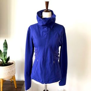 Cowl Neck Zip Up with Side Rusching